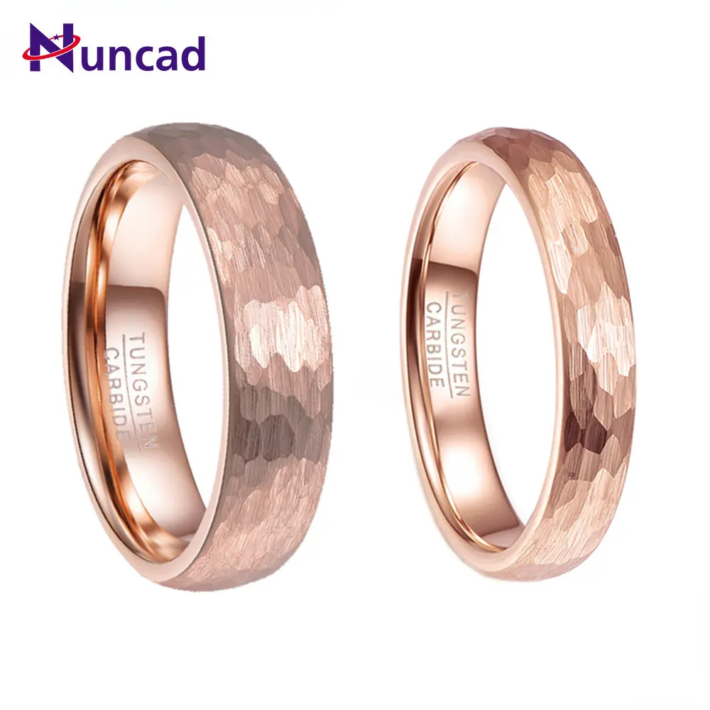 

NUNCAD 4mm 6mm Hammered Tungsten Carbide Ring Brushed Finish Rose Gold Plated Wedding Band for Men Women Size 5-10