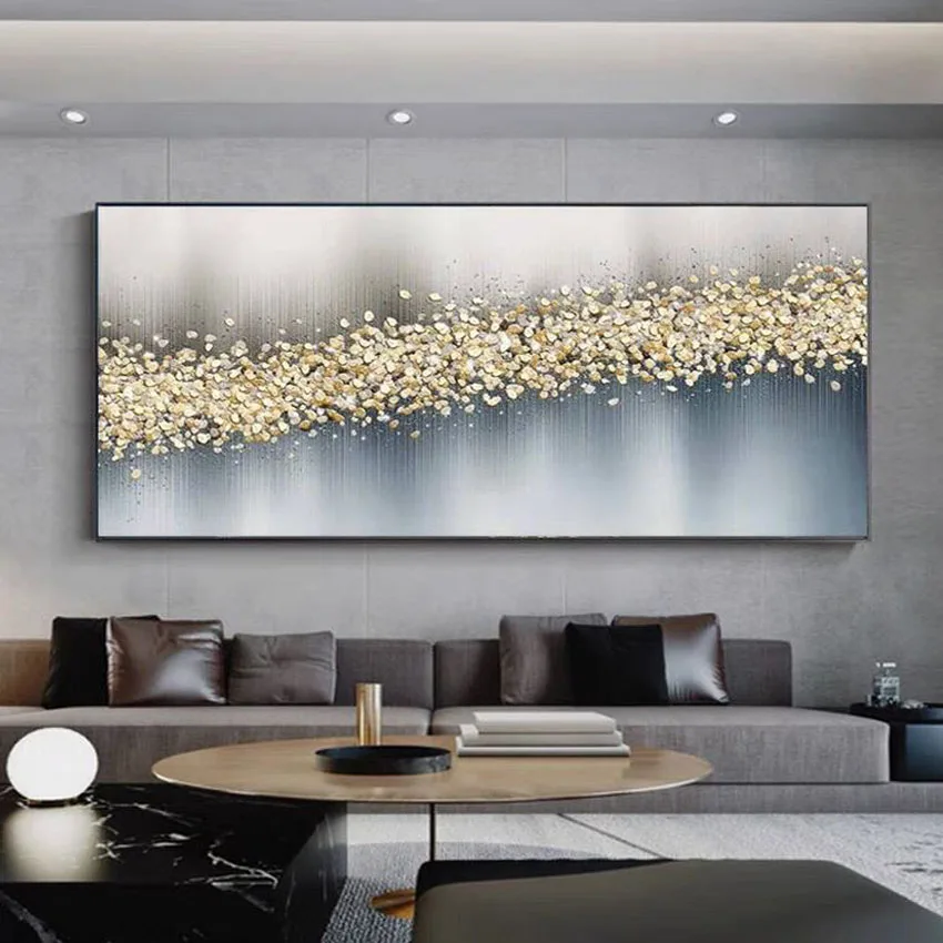 

Nordic Luxury Home Wall Decoration Oil Painting Handmade Art Abstract Gold Foil Canvas Mural With Textured Aesthetics New Poster