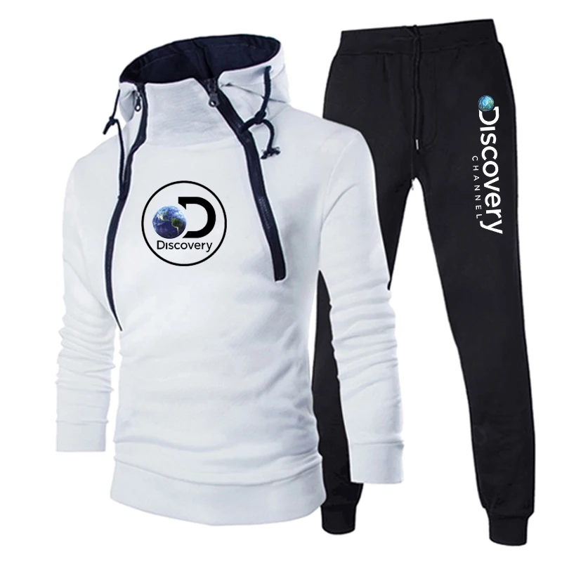 

2022 Autumn Winter Male Sportswear Motorcycle Sweatshirt and Pants 2PCS Set Zipper Design Thickened Men Hooded Tracksuit