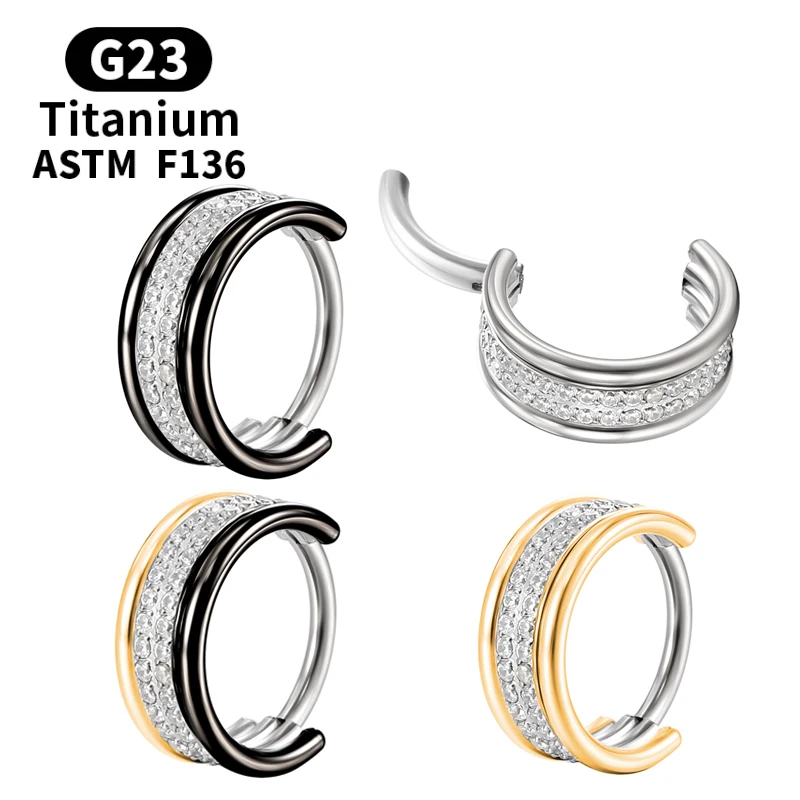 

Titanium Piercing Nose Ring Daith Helix Septum Woman Cartilage Clicker Zircon Industrial G23 Hinge Section Charming Body Jewelry