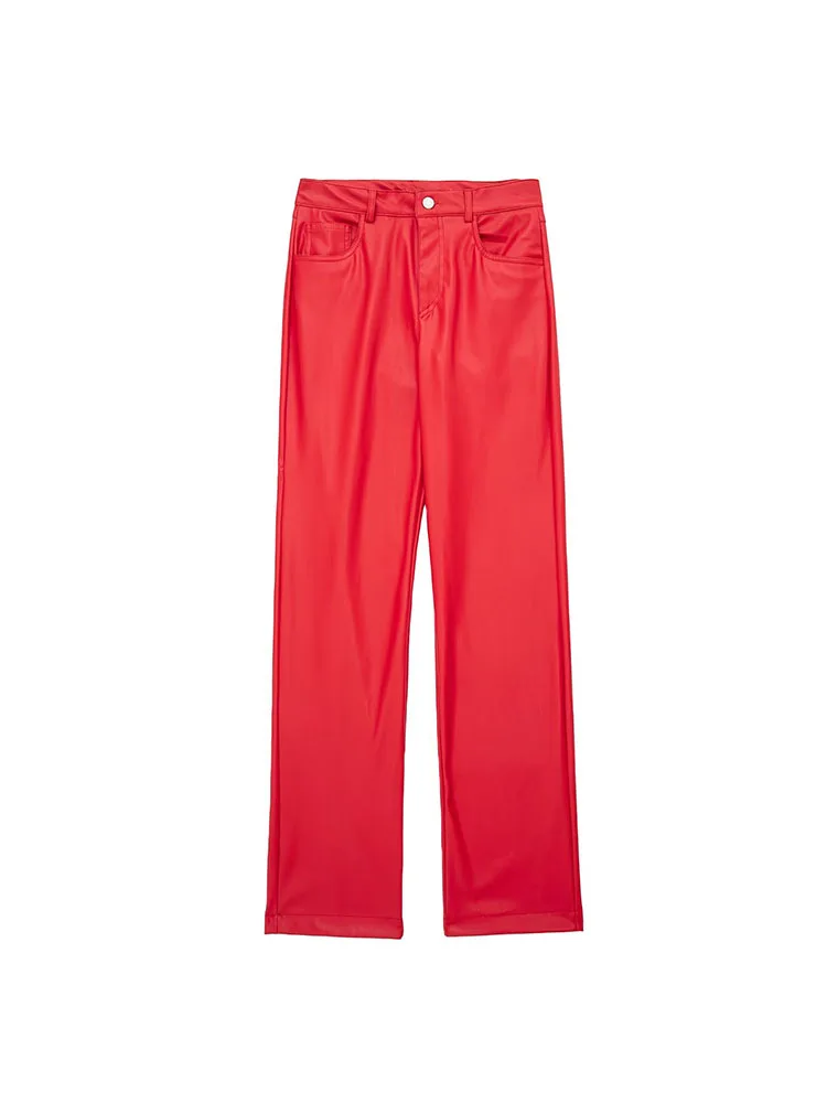 

Women 2022 autumn New Fashion With Side Pockets leather Pants Vintage High Waist Zipper Fly Female Trousers Mujer