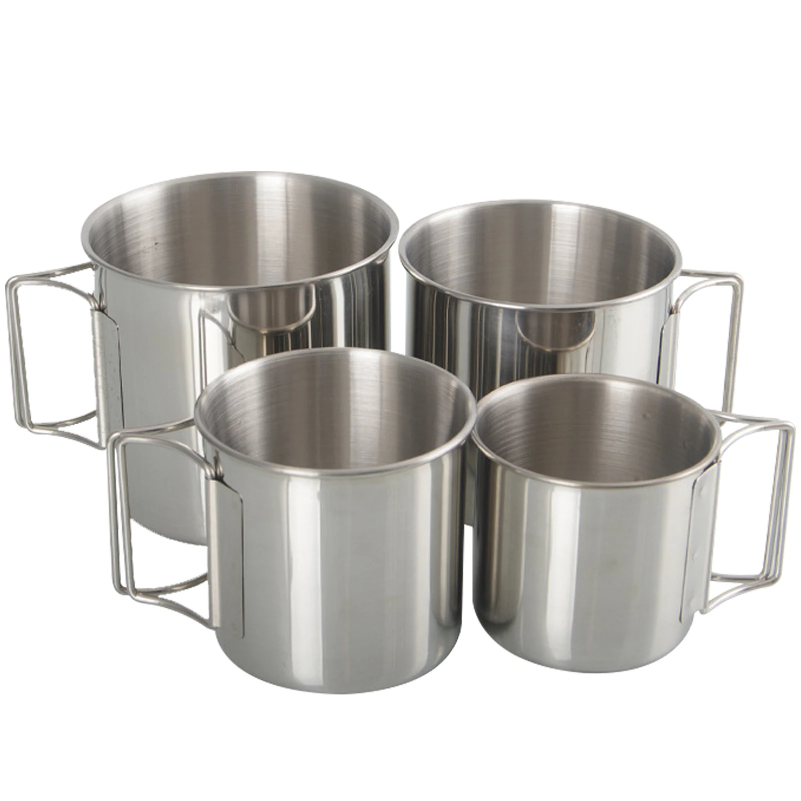 

Stainless Steel Pint Cups Set Of 4 Drinking Glasses With Foldable Handles Stackable Campfire Mug For Outdoor Camping Hiking