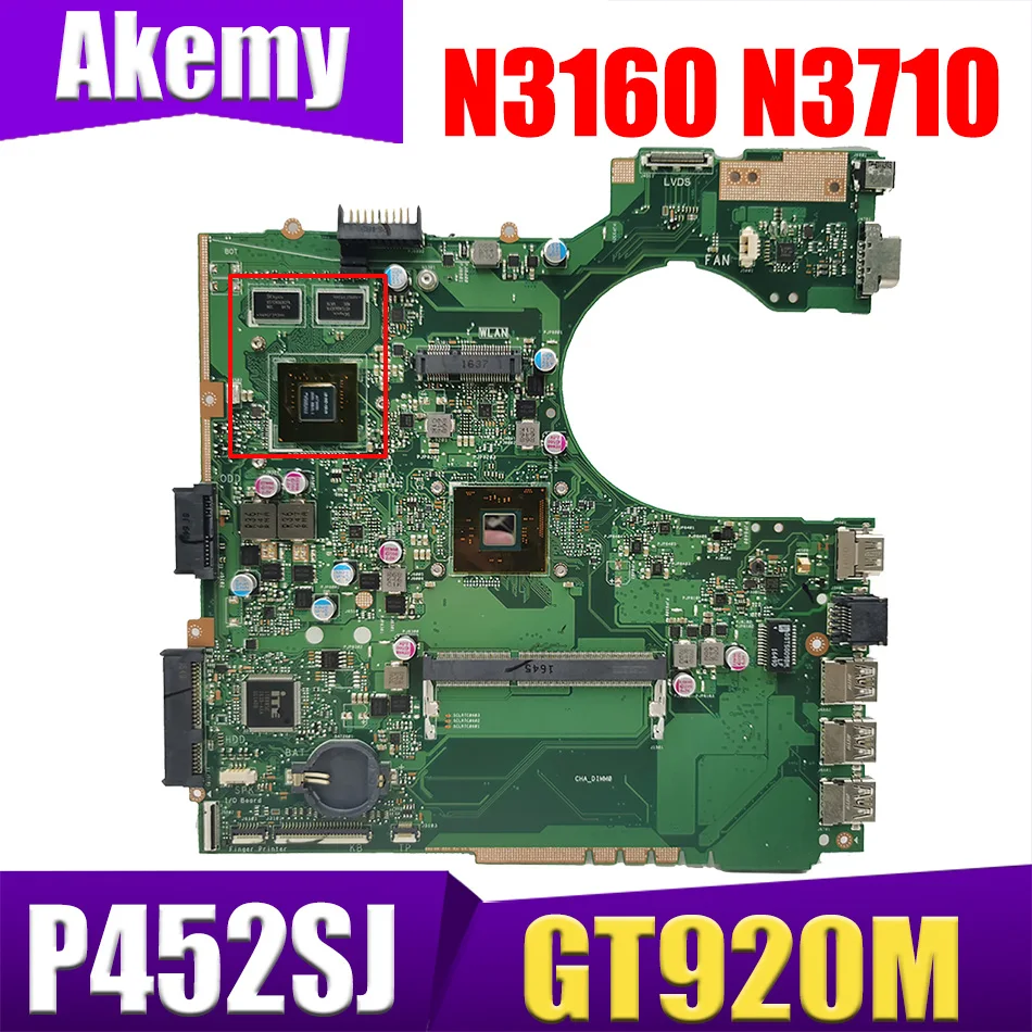 

P452SJ Laptop Motherboard for ASUS P452S P452SJ PRO452S Notebook Motherboard Mainboard N3150 N3160 N3700 N3710 CPU GT920M GPU
