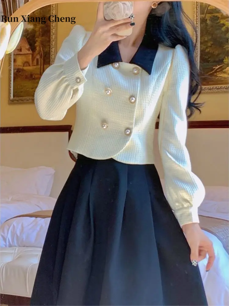 

2023 Spring Women's New In Matching Sets Korea Fashion Chic and Elegant Luxury Waffle High-end Sense Top Two-piece Midi Dresses