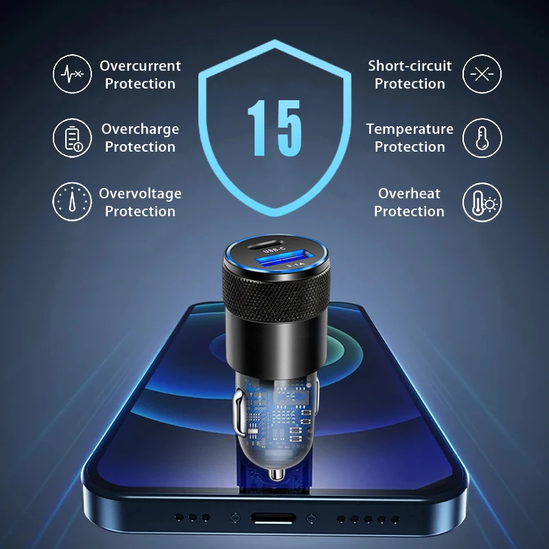 Автомобильное зарядное устройство USB быстрая зарядка QC3.0 3.1A PD Type C 15 Вт адаптер для