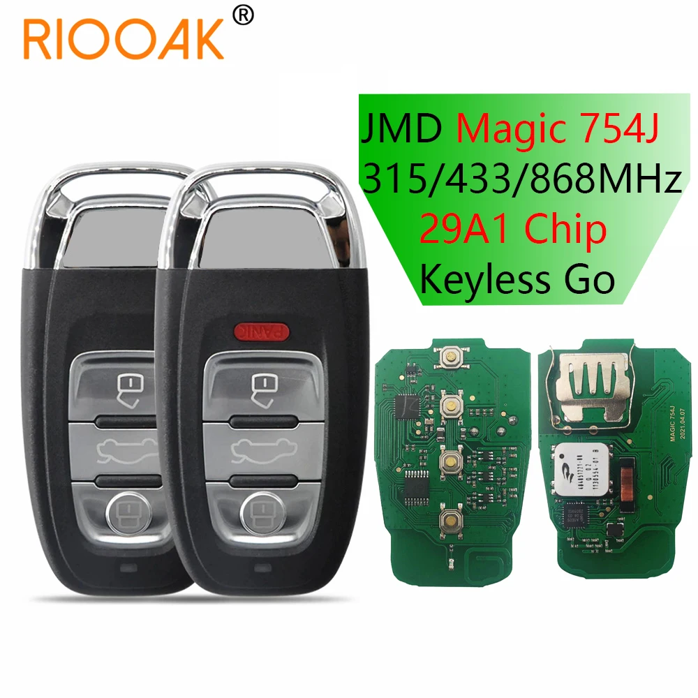 

Magic 754J 315/433/868Mhz 29A1 Chip Keyless Go 3 Buttons Full Smart Remote Car Key for Audi A4 A5 A6L A7 A8 Q5 for VW PHIDEON