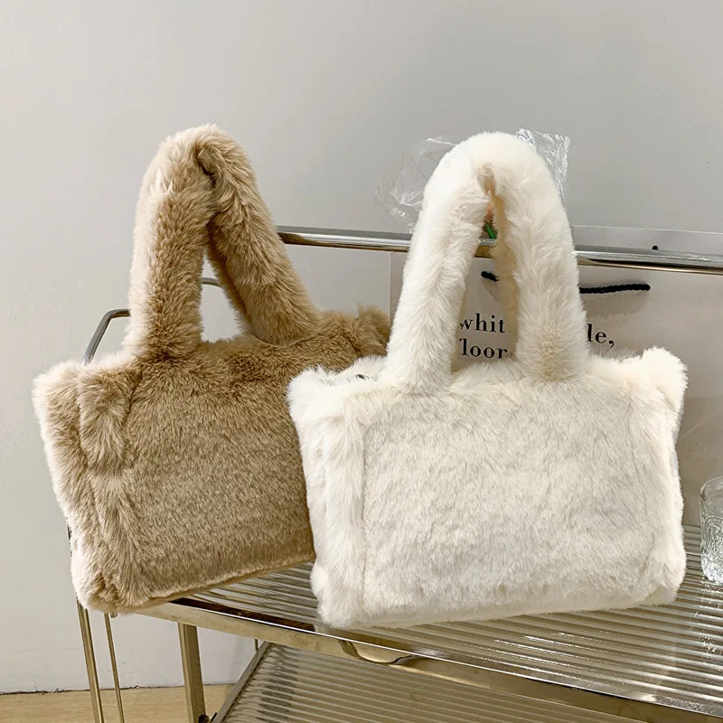 

Роскошная большая сумка-тоут из искусственного меха, дизайнерская мягкая плюшевая женская сумка, кошелек, Наплечные сумки Pluffy, теплая зимня...