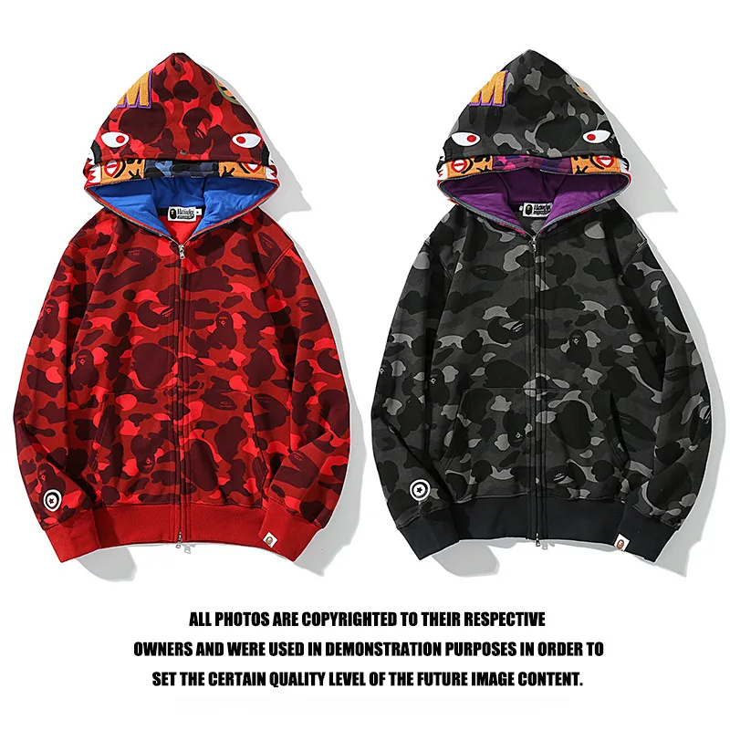 

BAPE Shark Stitched Layered Hood Double Hood Zip Hooded Cardigan Sweatshirt