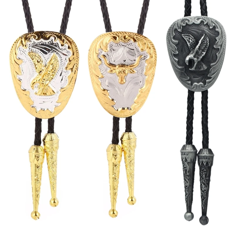 

Elegant Black Bolo Tie with Eagle Pendant Cowboy Eagle Necktie Western Necklace