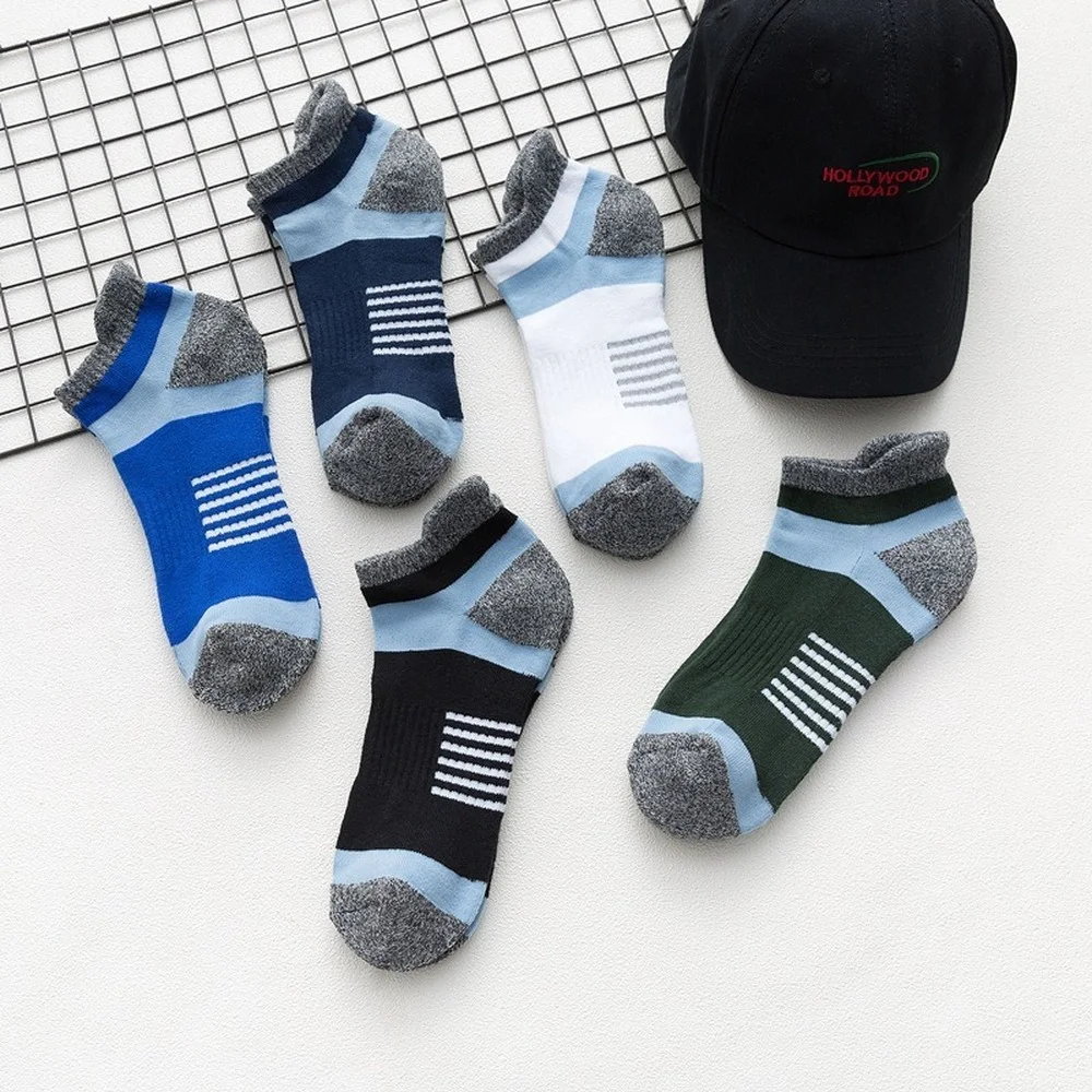 5 Pairs Spring and Summer New Terry Heel Guard Men Sports Boat Socks Professional Running Women Athletic Socks Dropshipping
