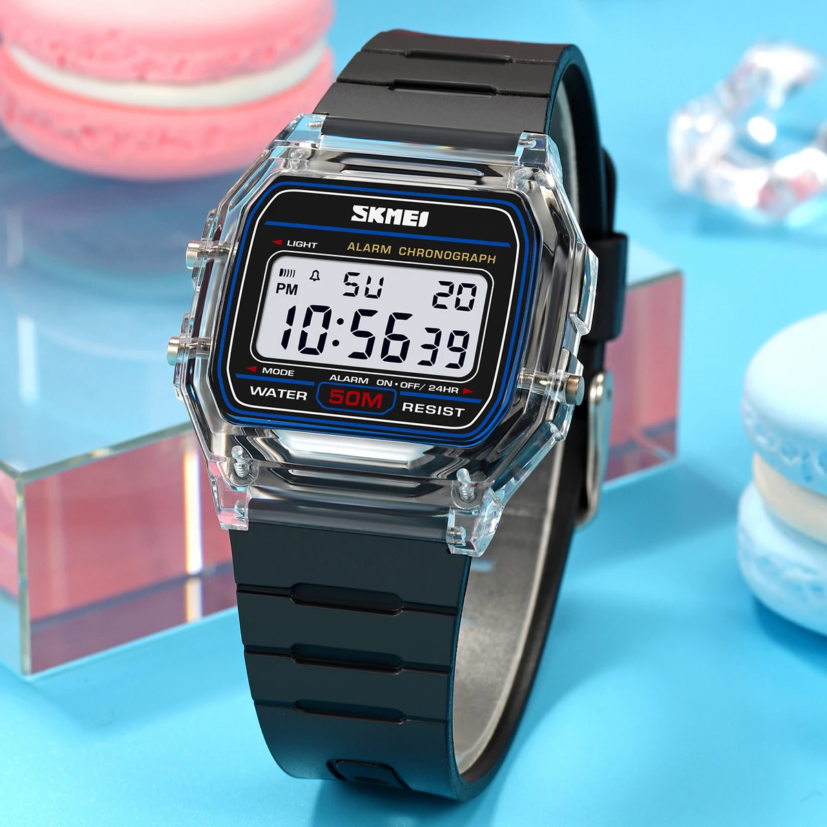 SKMEI Fashion Transparent TPU Strap Ladies Wristwatch Shockproof Back Light Display Stopwatch Digital Watches Women reloj mujer