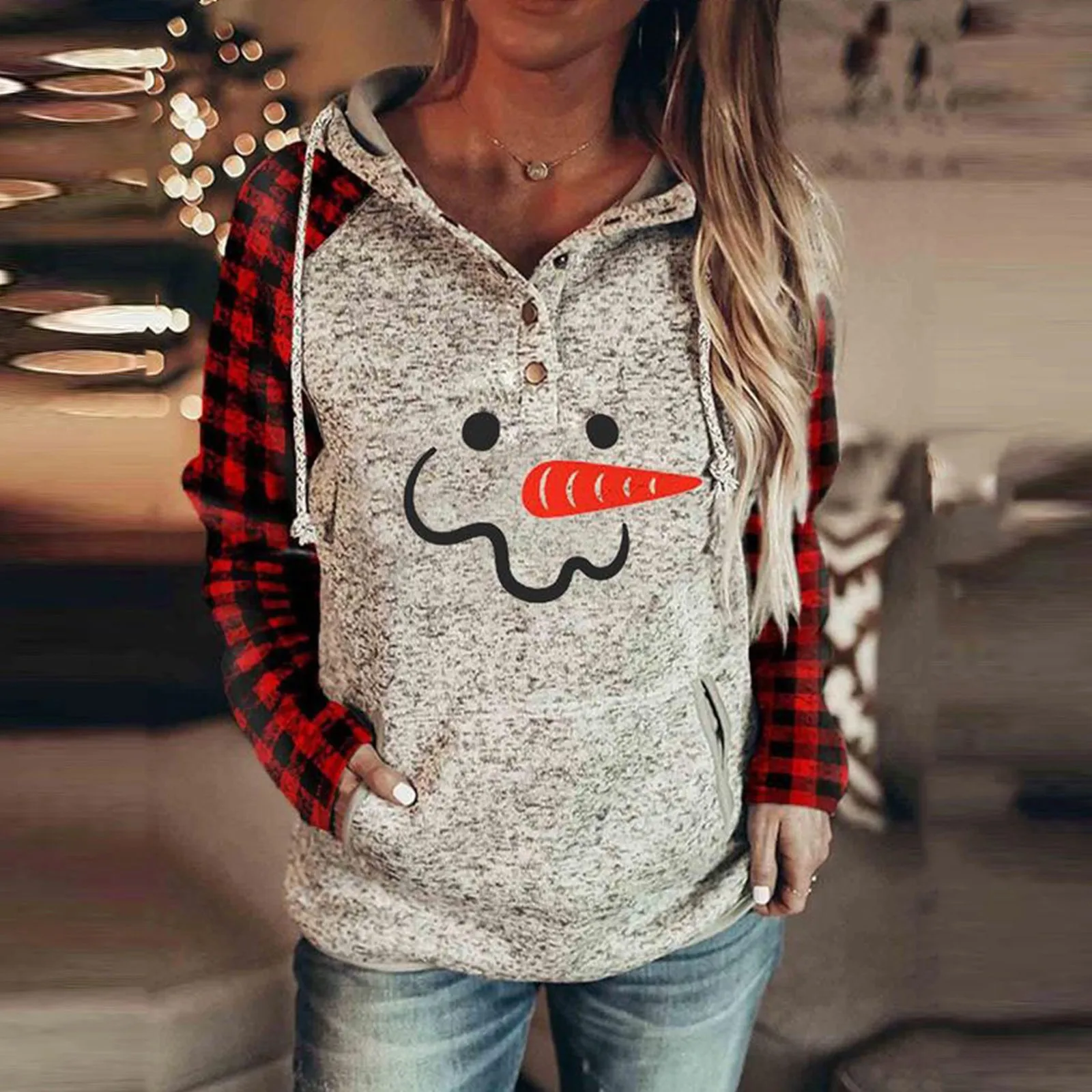 

Front Zip Hoodie Women Side Zip Hoodies Women's Pullover Hoodies Plaid Print Christmas Front Zip Hoodie Women Side Zip Hoodies