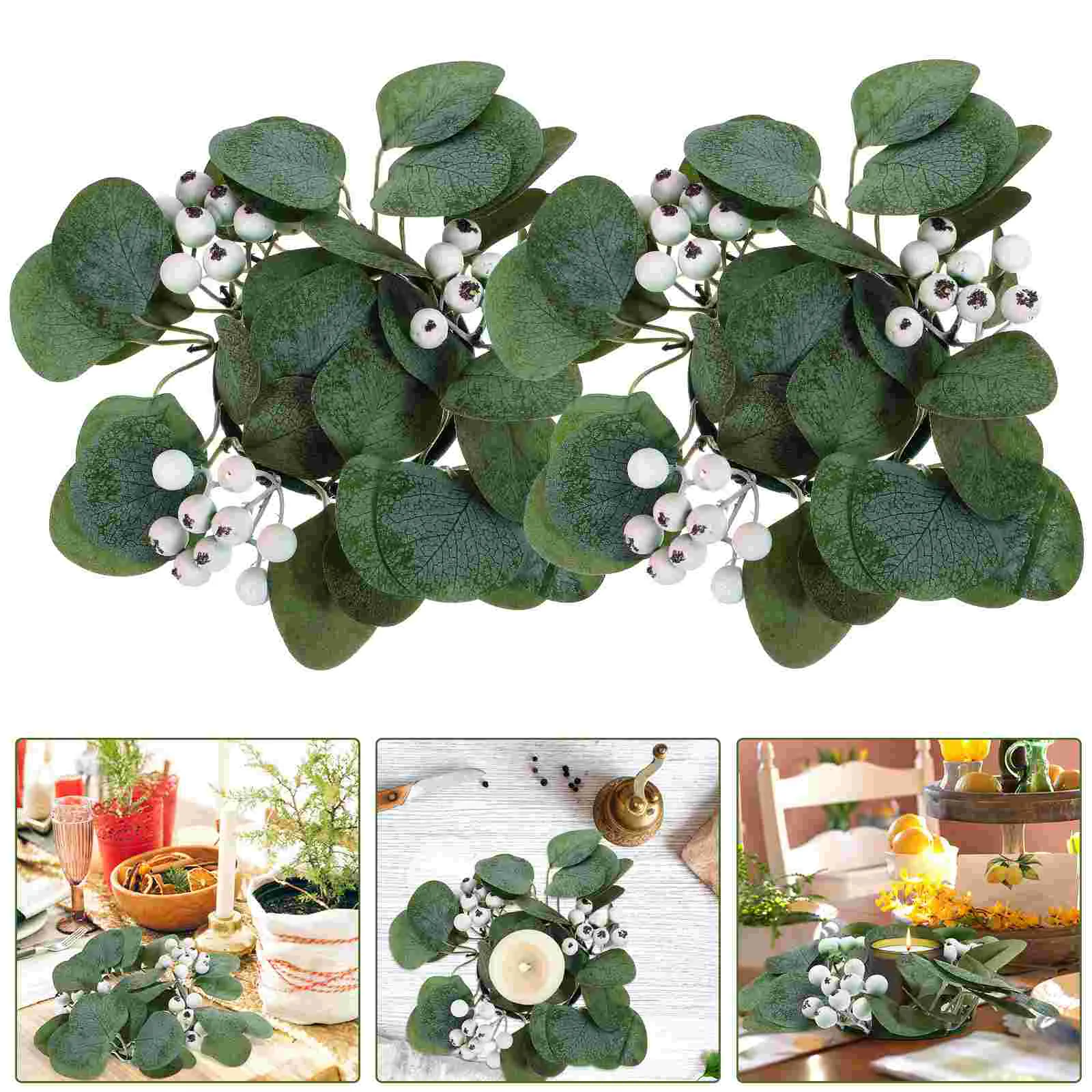 

2 Pcs Candlestick Garland Rings Wreaths Eucalyptus Wedding Artificial Silk Flower Table Centerpiece