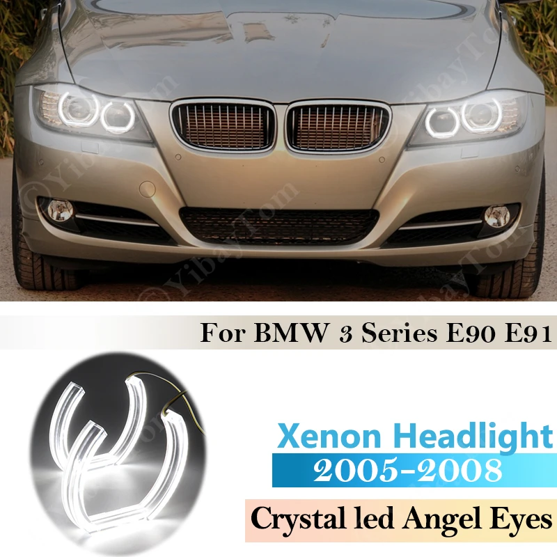 

DTM Стиль Кристалл Светодиодные ангельские глазки ксеноновая фара для BMW 3 серии E90 E91 2005 2006 2007 2008 гало кольца комплект освещения автостайлинг