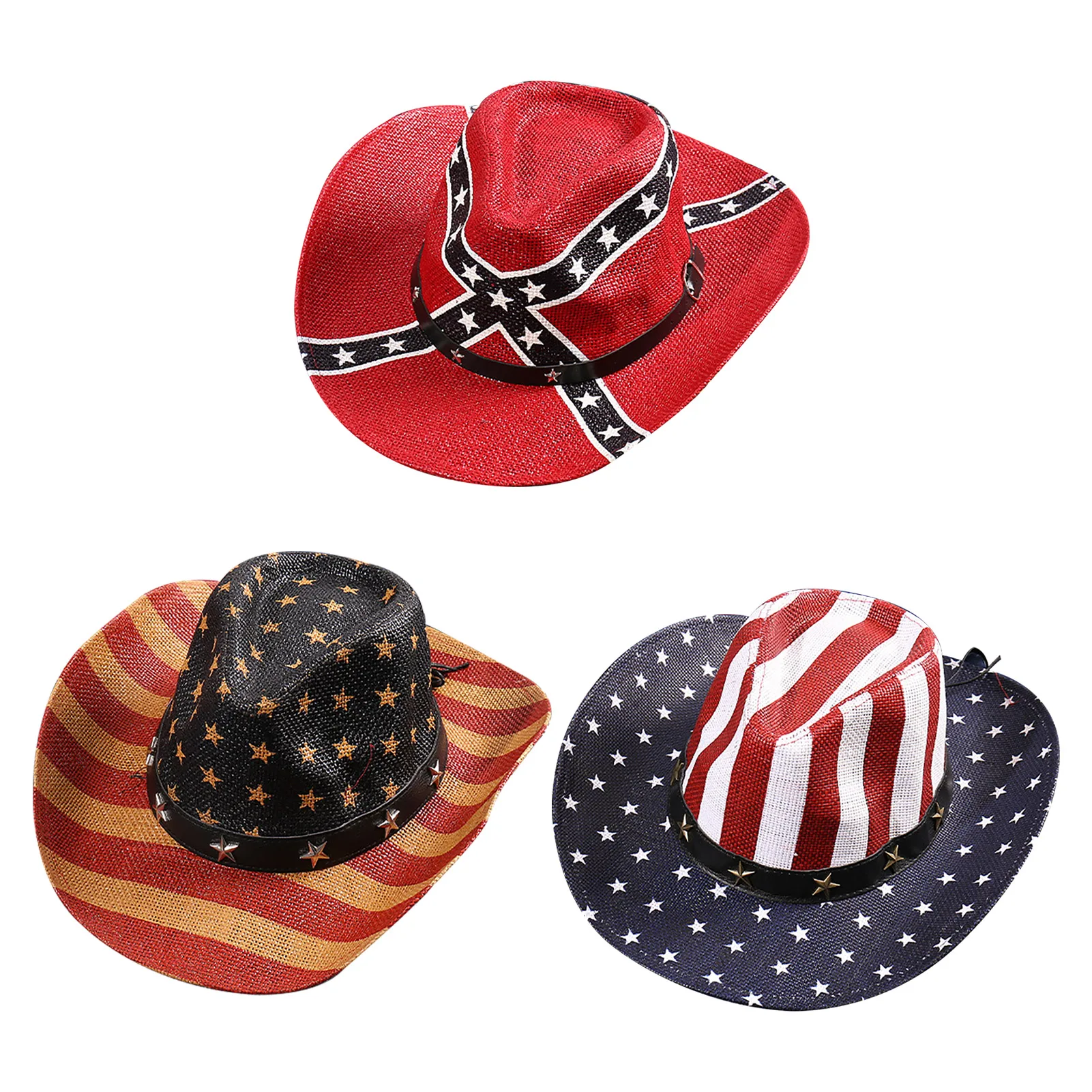 Sonnenhut Amerikanischen Flagge Shapeable Männer Cowboy Hüte Mit Sterne Und Streifen Patriotischen Unisex Erwachsene Größe Sparkly Cowboy Hut In rot