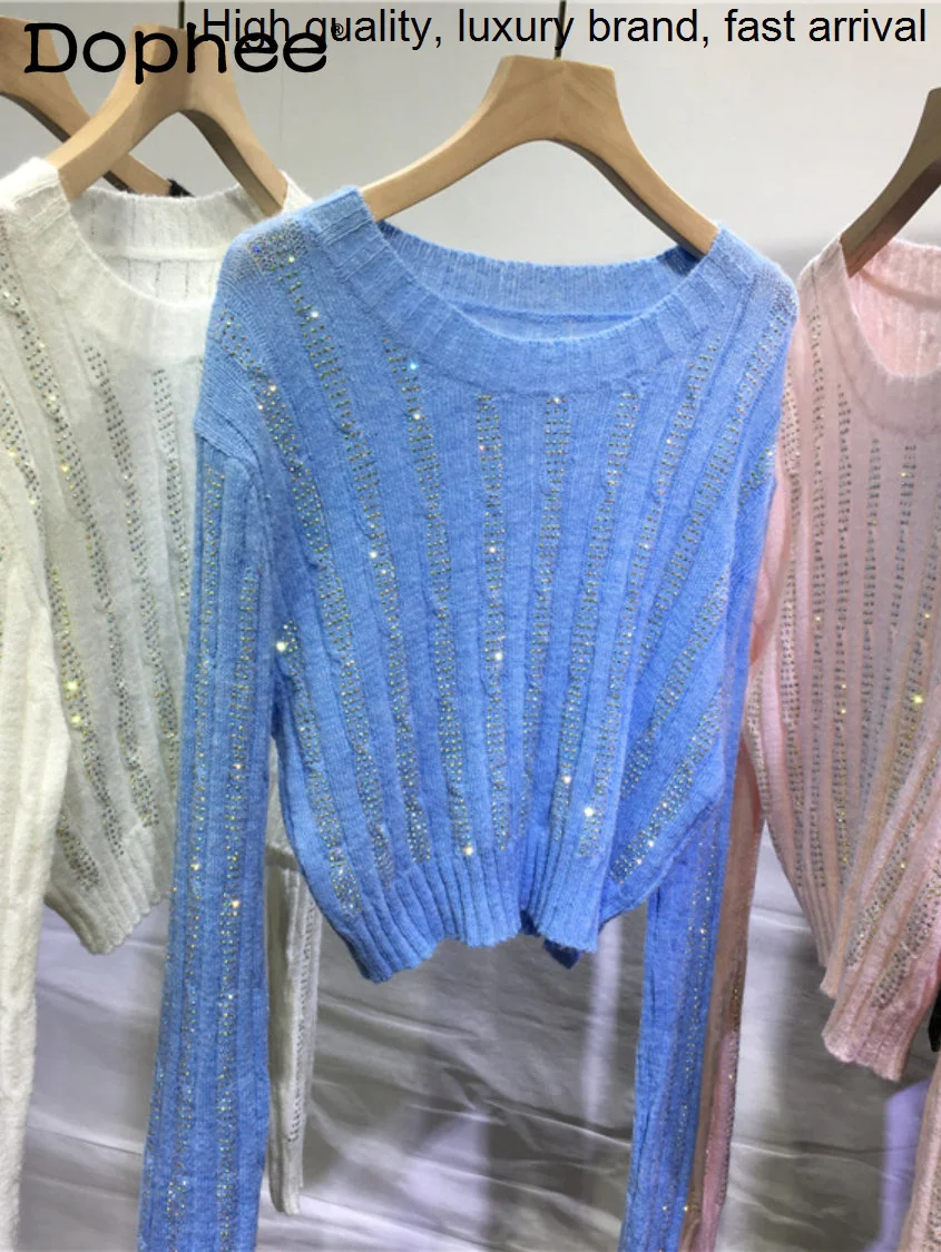 

Women Hot Drilling Sweet Round Neck Mohair Twist Idle Style Knitted Pullover s 2023 New Autumn Winter Sweater Top