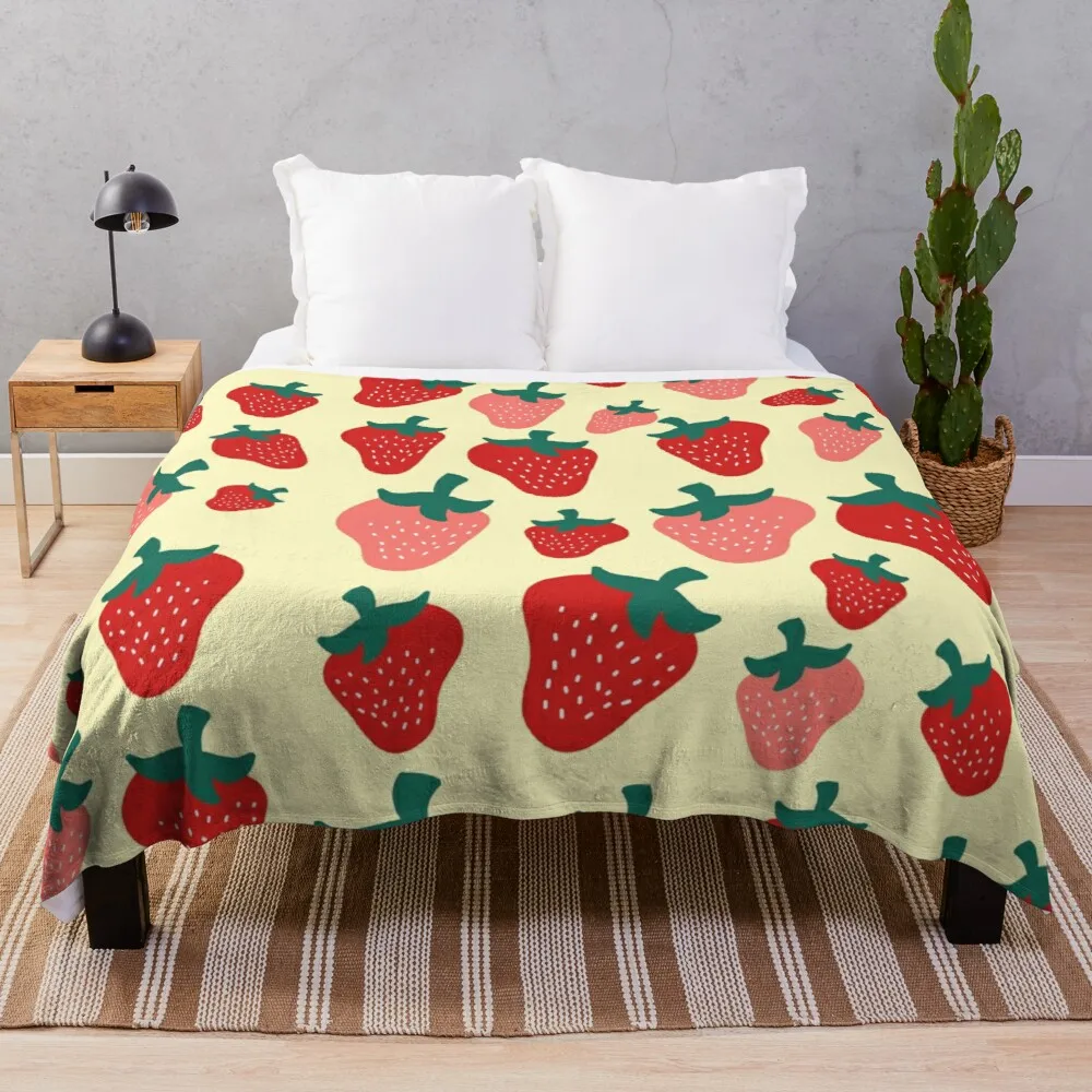 

Throw Blanket for Sofa Couch Bed Living Room Fresh Strawberry Fruit Flannel Blanket King Queen Size Super Soft Warm Girls Gifts