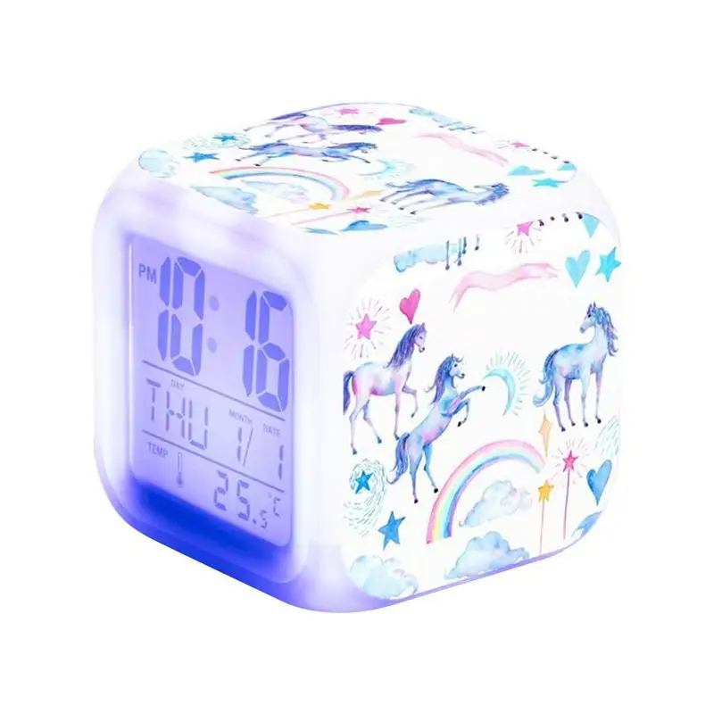 Children Multiple Colors Changing Digital Desk Clocks Night Light Cube Clock Kids Birthday Gifts