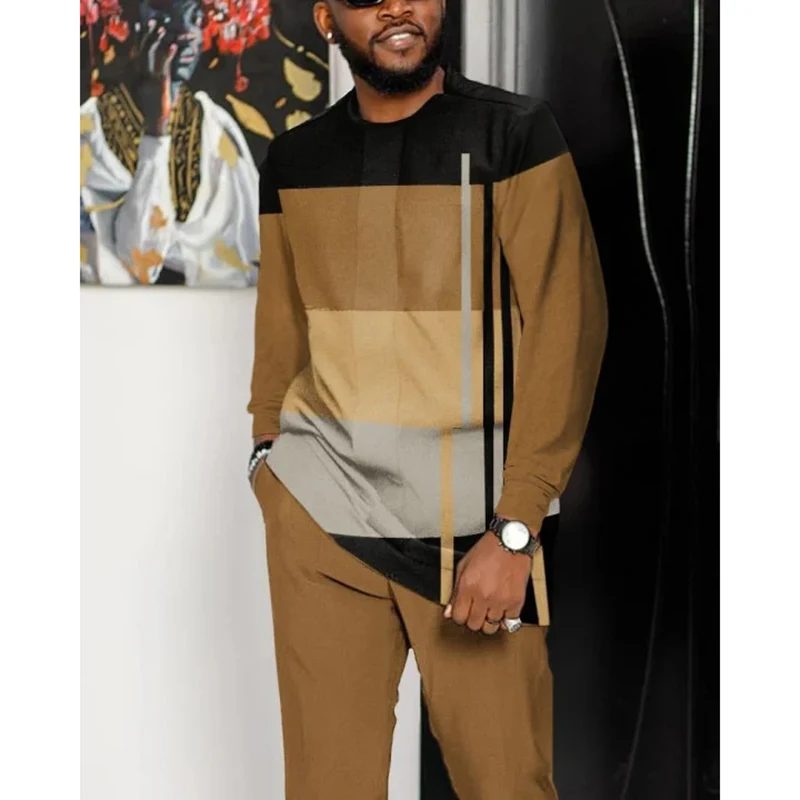 

Badassdude Men's Casual Color Blocking Printed Long Sleeve Polo Suit