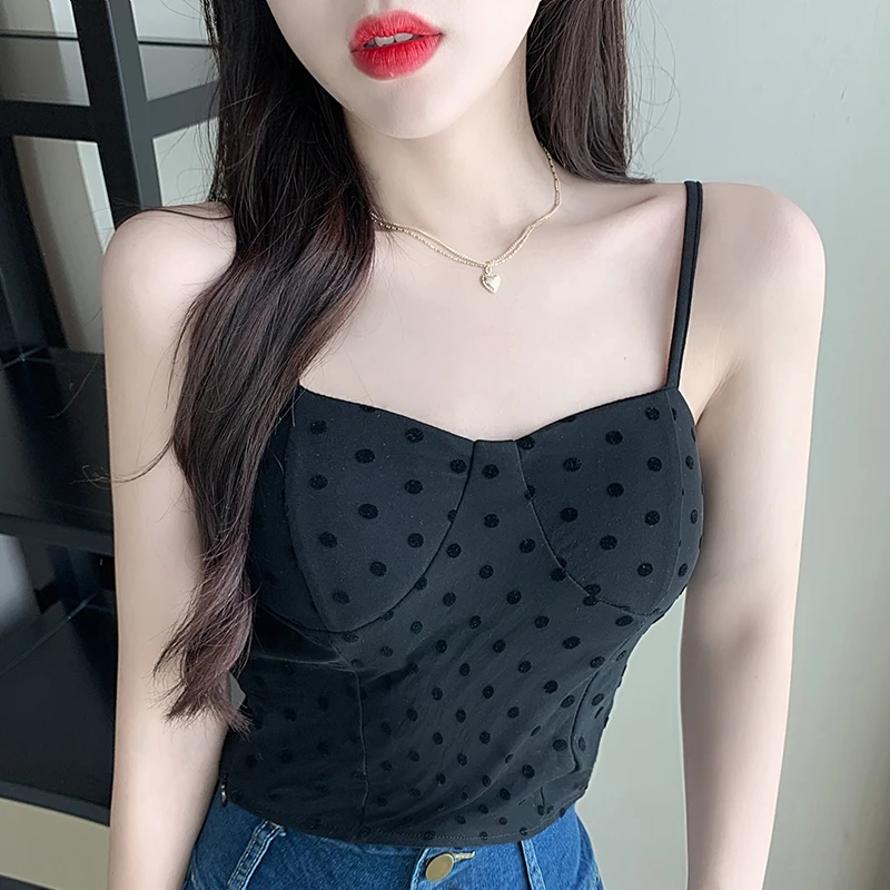 

Tee Tank 2022 New Summer Women Sexy Crop Tops Dots Top Female Sleeveless Camis Tee Tank high quality Black Apricot