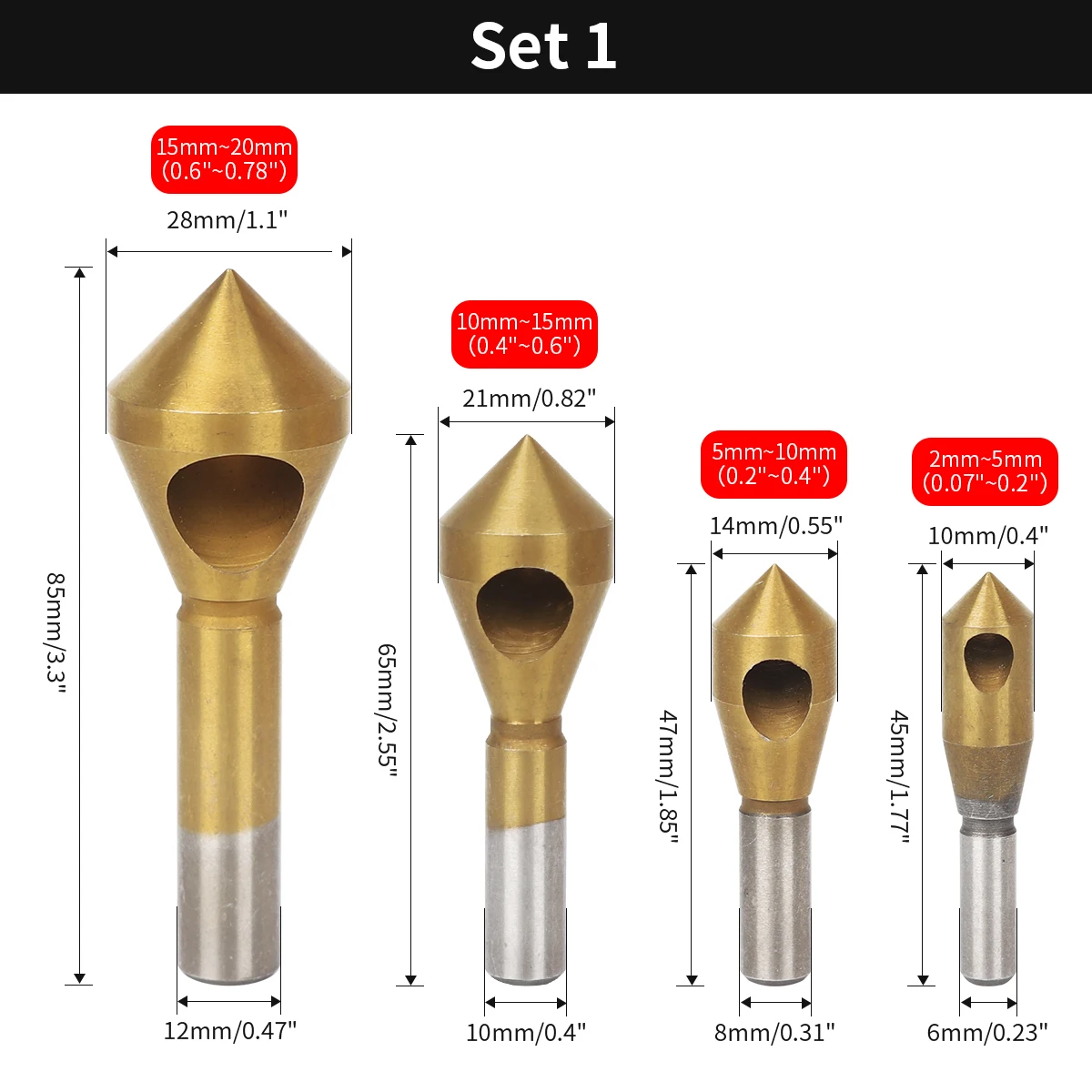 

1/4 шт. сверло с титановым покрытием и зенкером, сверло для удаления заусенцев, конусный резак для отверстий с потайной головкой