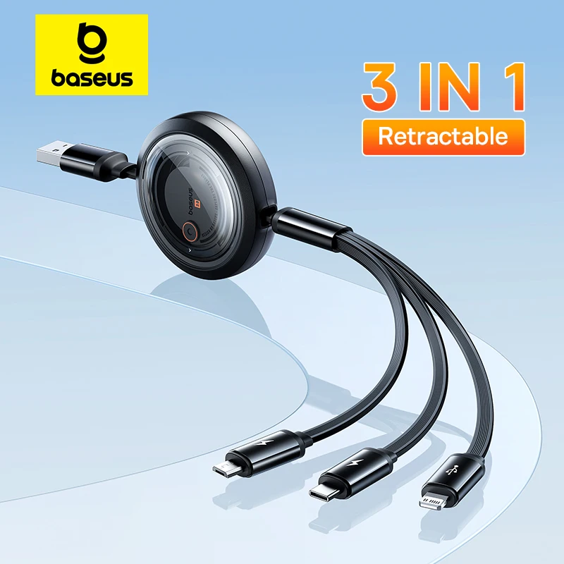 Зарядный USB-кабель Baseus 3 в 1 для iPhone 14, 13, 12, кабель Micro ...