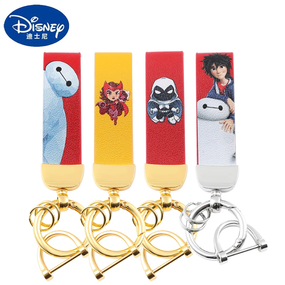 

Disney Movie Big Hero 6 Baymax Leather Keychain Cosplay Marvel Superhero Scarlet Witch Moon Knight Tag Keyring Accessories