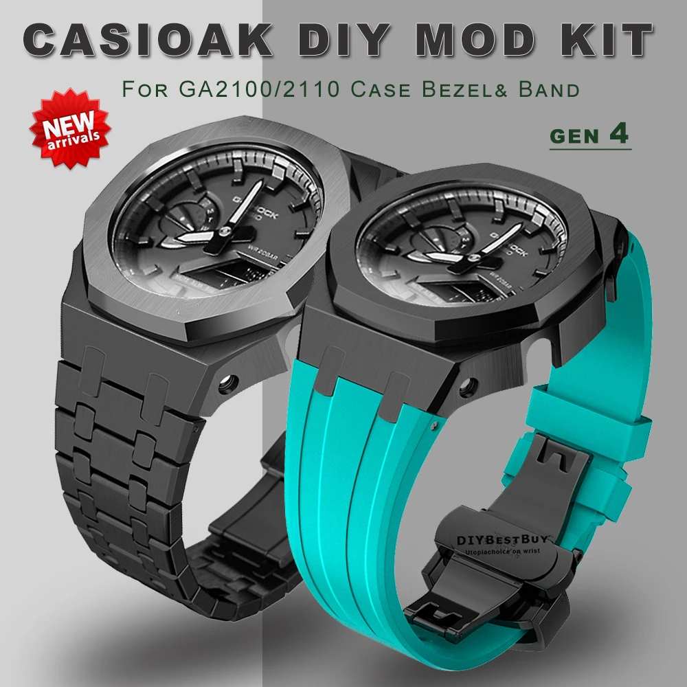 

NEW Gen4 GA2100 Casioak Mod kit Modification Kit Metal Case Bezel Frame For Casio G shock ga2110 Metal Rubber Strap Accessories