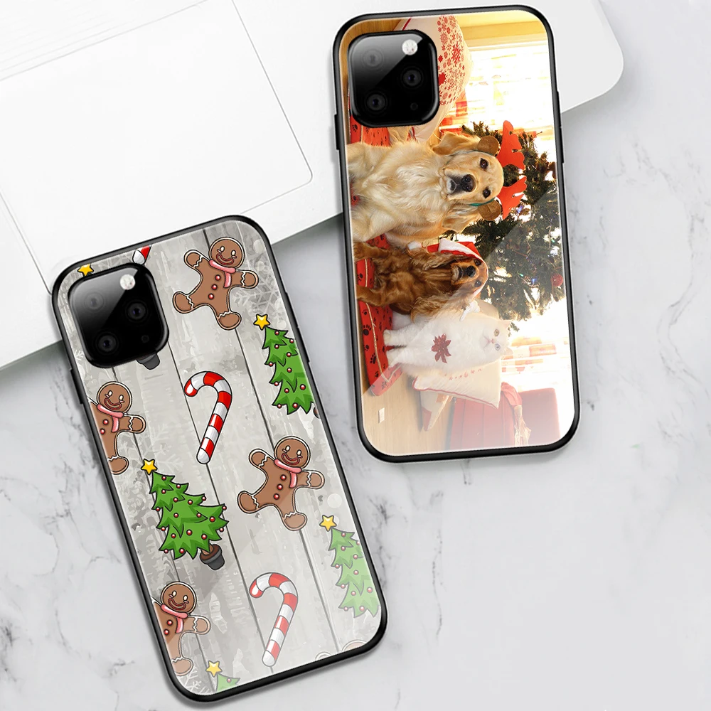 

Merry Christmas Gift Case for IPhone 13 14 pro 12 11 Max Mini SE 2020 X XR Xs Max 7 8 6 6S Plus Luxury Glass Cases Bumper Bag