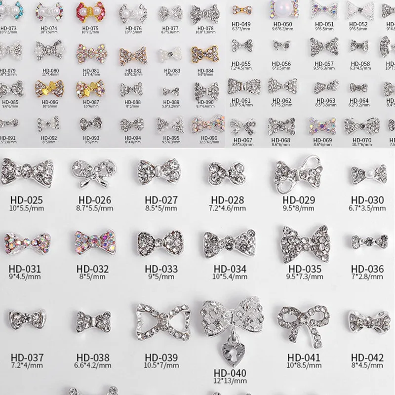

10pcs 3D Bowknot Nail Design Charms Alloy Nail Crystal Diamond Decoration Luxury Pearl Rhinestones Gems Glitter Nail Accessories