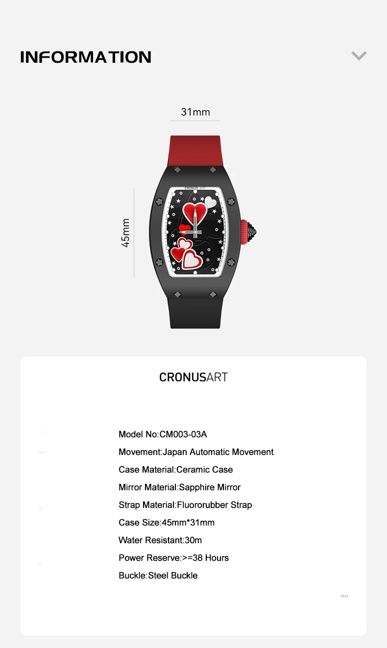 Женские автоматические часы CRONUSART роскошные механические наручные керамический