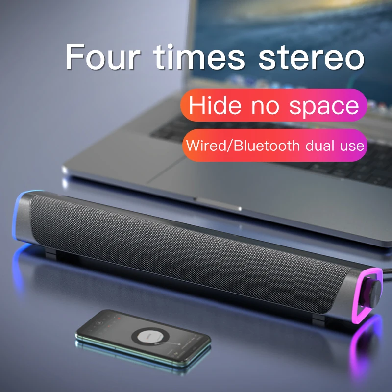 

New Bluetooth 5.0 Speaker RGB Colorful Light Multimedia Computer Speaker Dual Speaker Portable Desktop Cable Speaker Subwoofer