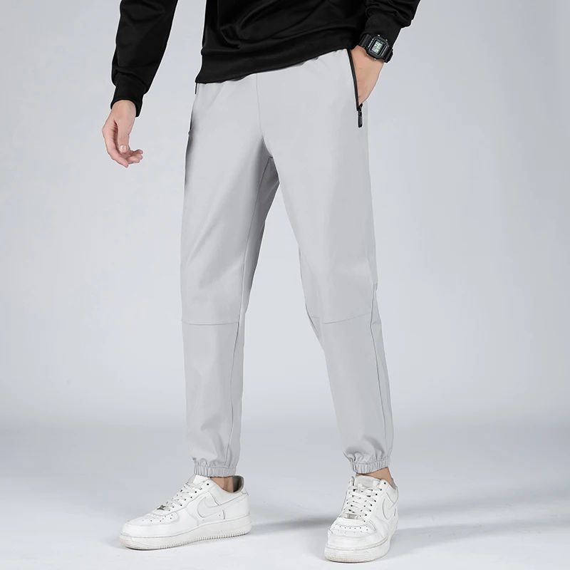 Huncher Mens Baggy Pants Summer Ice Silk Thin Running Light Weight Quick Dry Trousers Male Casual Pants for Men Zipper Pockets