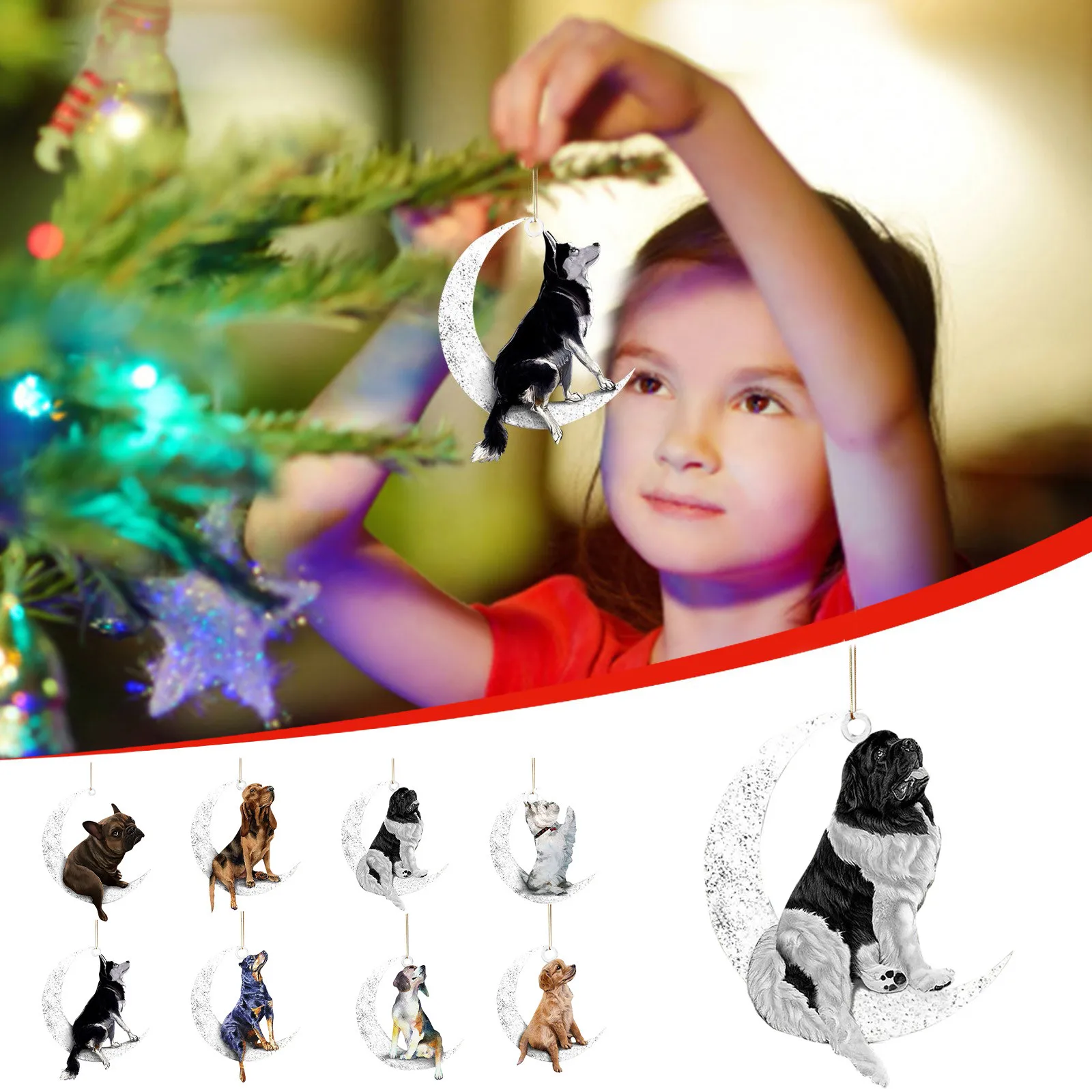 

Украшения в виде Луны и сидения, рождественские украшения для выходной собаки, рождественские деревянные украшения, милые автомобильные ве...