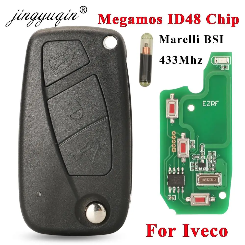 Jingyuqin Megamos Crypto ID48 434MHz Remote Tunk Car Key Fob For Iveco Daily 2006-2011 Control SIP22 GT10 with Decoration Sticke