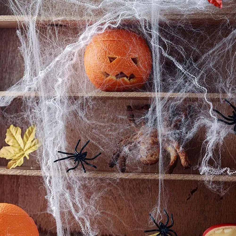 

Artificial Spider Web Halloween Decoration Scary Party Scene Props White Stretchy Cobweb Horror House Home Decora Accessories