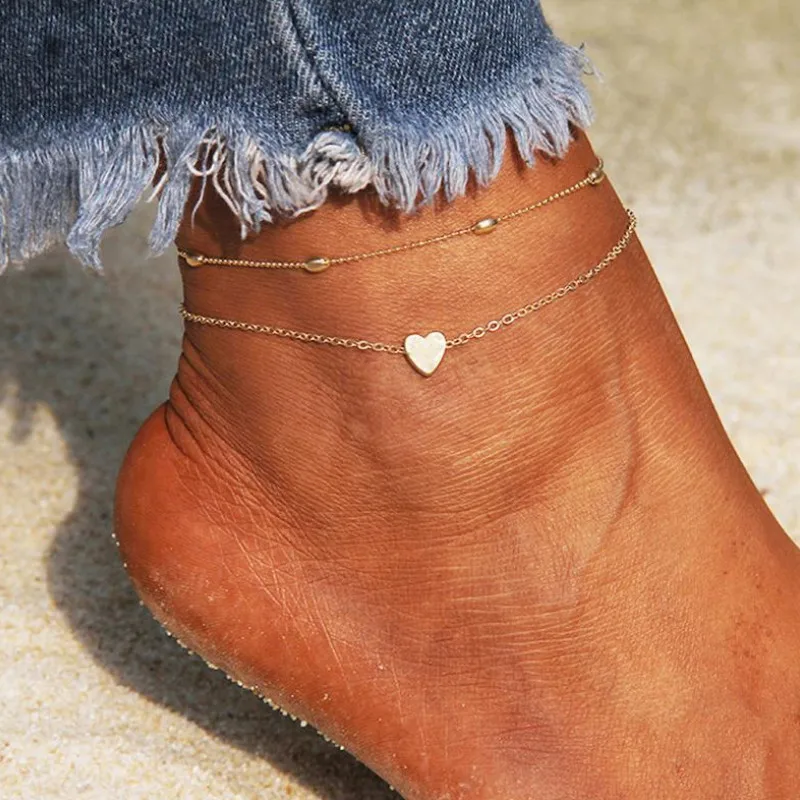 

Summer Simple Double Layer Heart Peach Anklet Jewelry for Women 2022