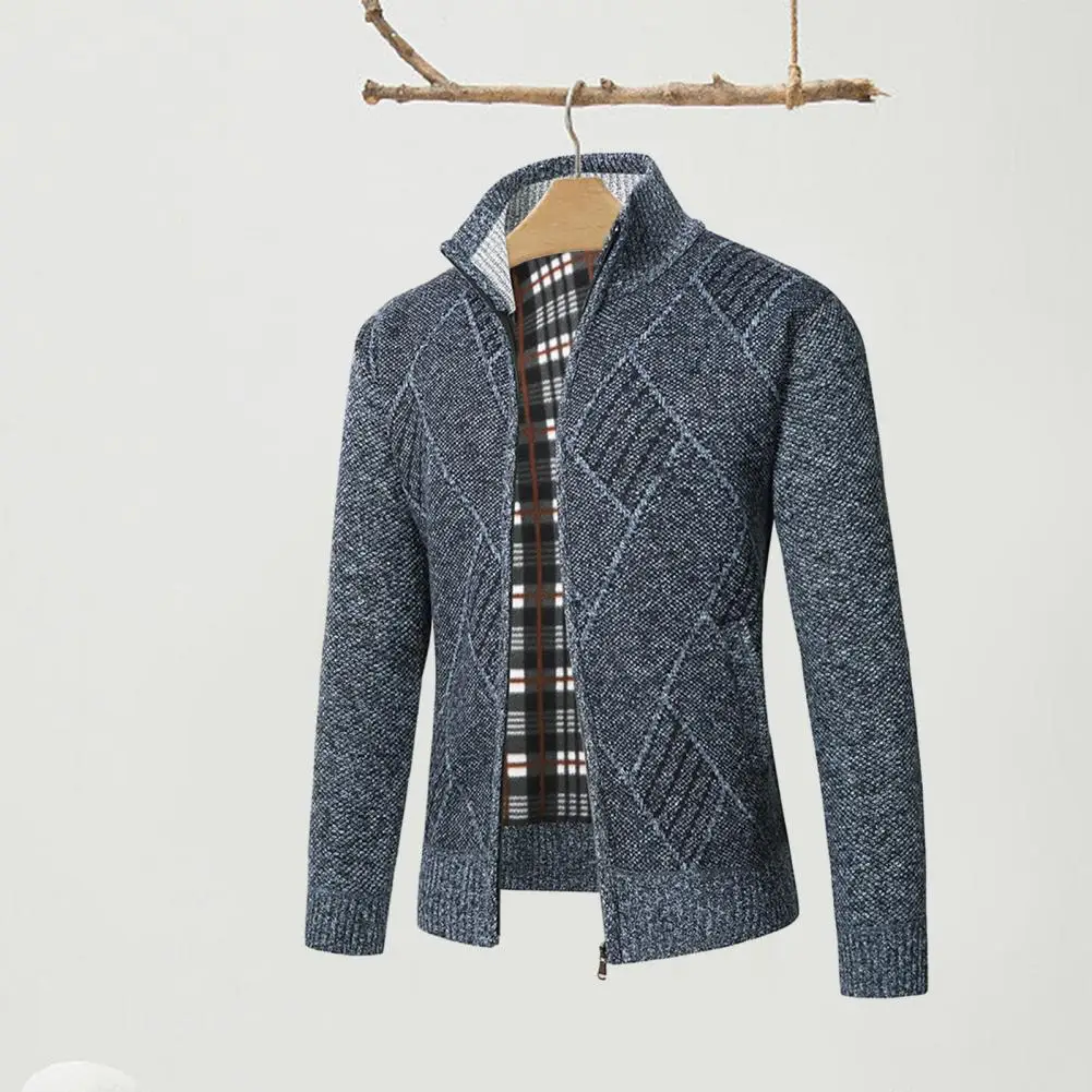 

Зимняя куртка, стильный мужской кардиган с геометрическим принтом, свитер, плотный вязаный кардиган с воротником-стойкой и застежкой-молнией для осени и зимы