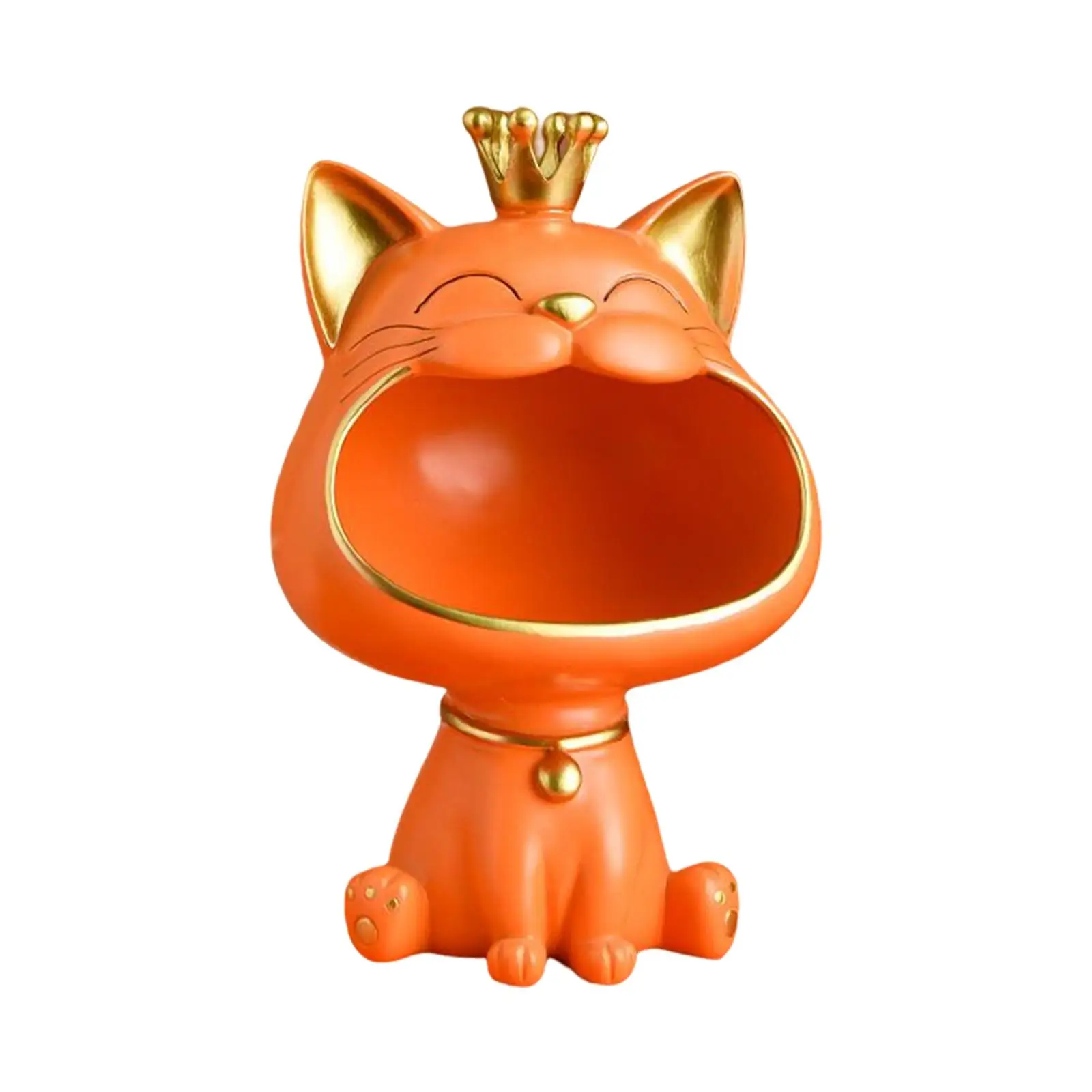 

Cat Figurine Snack Holder Resin Sculpture Desktop Storage Box for Home