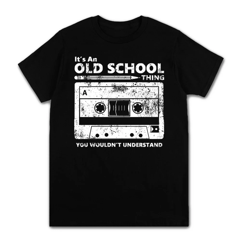 

It's An Old School Thing Letter Print T Shirts Cassette Tape Pencil Headphones Vintage Short Sleeve Summer Cotton Unisex tshirt