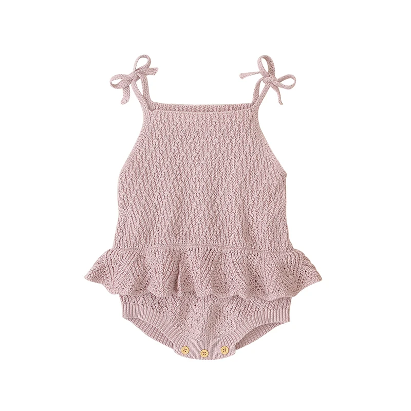 

Baby Girls Bodysuits Sleeveless Cotton Knitted Newborn Infant Strap Onesie Tops One Piece Toddler Outwear Jumpsuits Outfit 0-18m