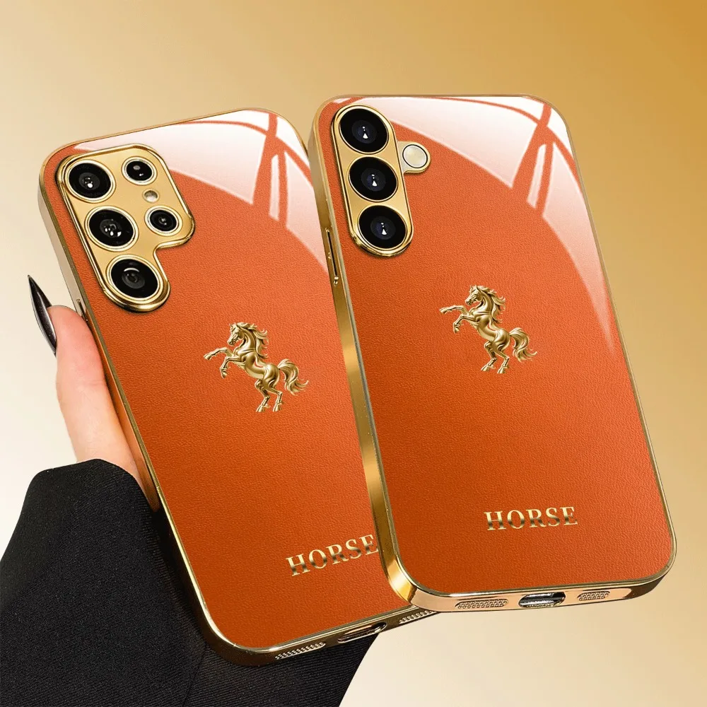 Фото Стеклянный чехол для телефона с дизайном Golden Leap Horse, подходит для Samsung Galaxy S26 S25 S24 S22 S21 S20 FE/Ultra/Plus, противоударная задняя крышка №5