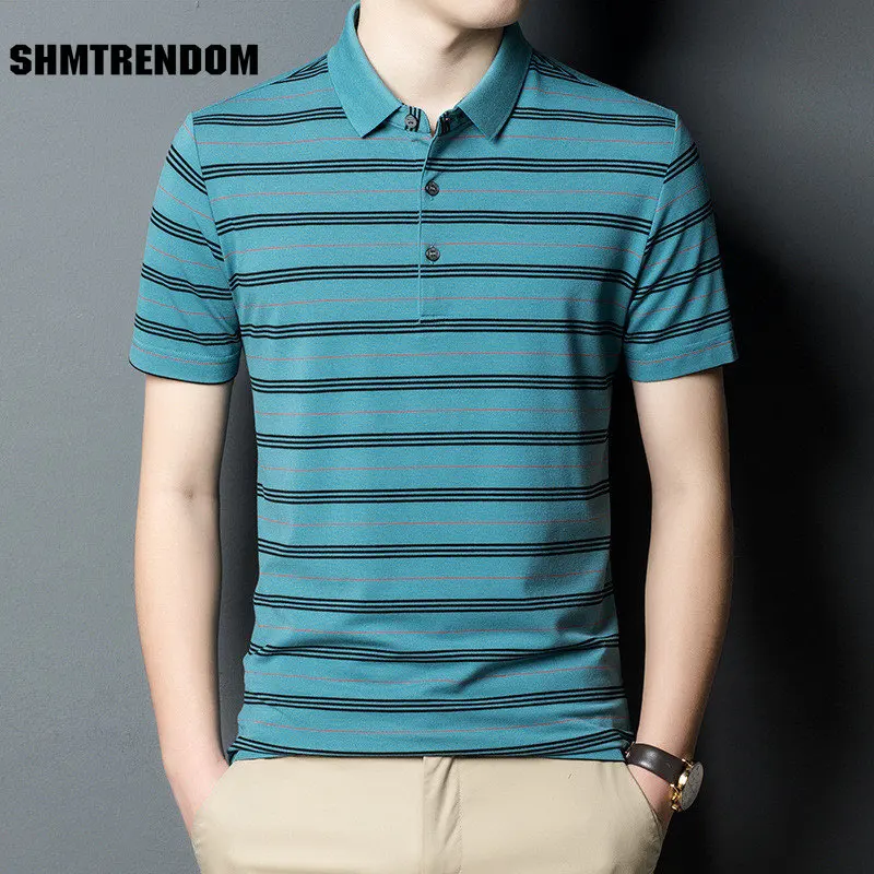 

Модная брендовая мужская футболка SHMTRENDOM, летняя футболка-поло с коротким рукавом, повседневная мужская футболка, Корейская одежда