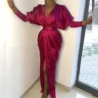 Burgundy Dress for Women Long Wrap Dresses Elegant Puff Sleeve Maxi Party elegant fashion Celebrate Event Occasion Outfits 2022