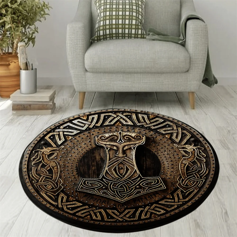 

CLOOCL Viking Symbol Round Carpet 3D Print Viking Warrior Flannel Rug Bedroom Living Room Chair Non-Slip Carpet Drop Shipping