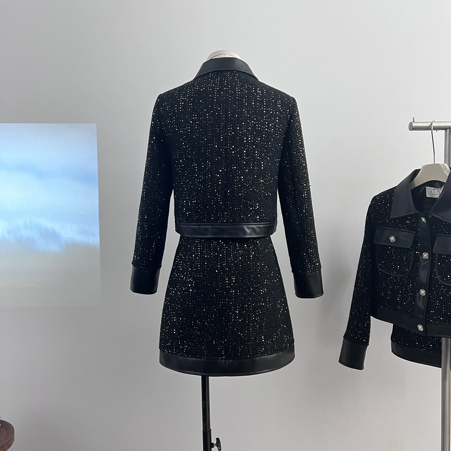 Женский комплект из 2-х предметов винтажный твидовый пиджак с блестками и