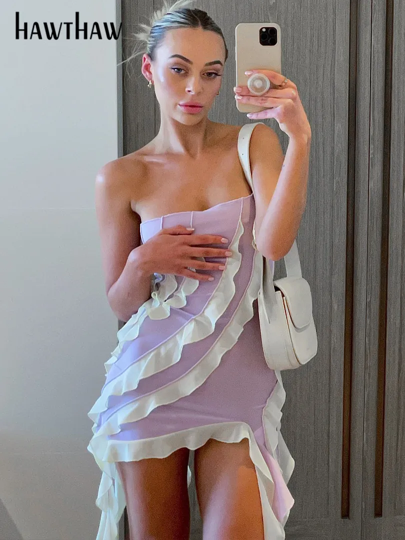 

Hawthaw Women Birthday Party Club Bodycon Strapless Purple Short Mini Dress 2023 Summer Clothes Wholesale Items For Business