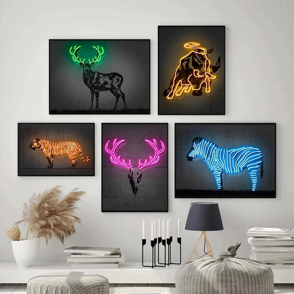 

Wall Art Canvas Zebra Tiger Bull Deer Skull Prints Painting Home Decoration Pictures Modular No Frame For Office Poster Artwork