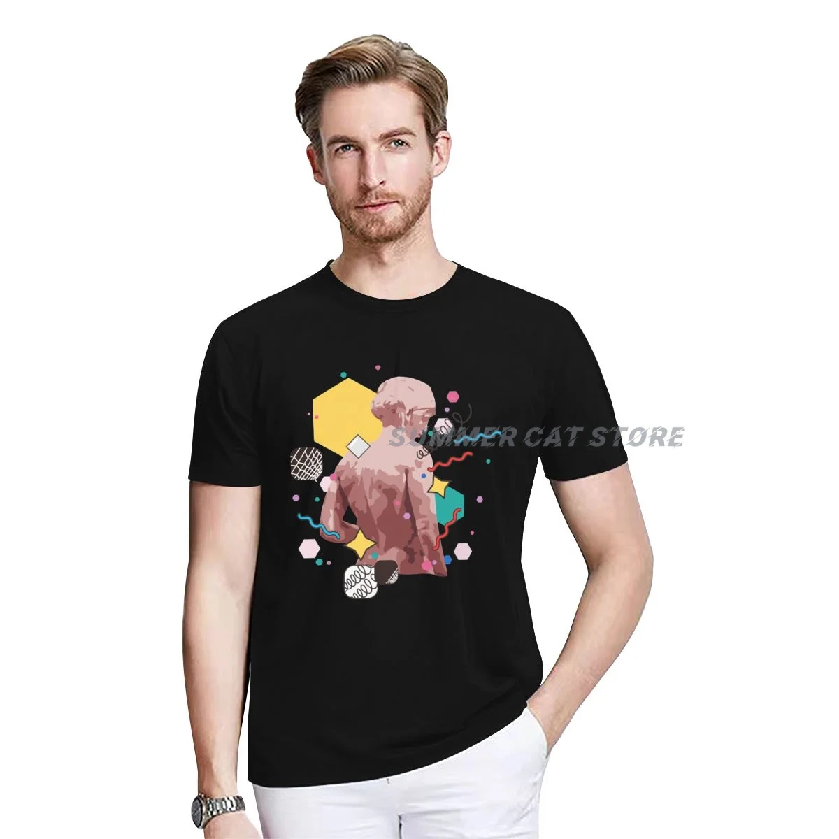 

Hot Sale European And American Design Graffiti A People T-shirts Cotton Short Sleeve Couple T-Shirt Casual Harajuku Tshirt