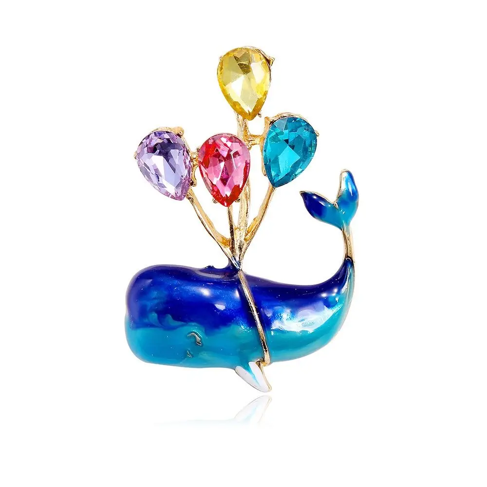 

1 PC Enamel Balloons Blue Whales Brooches For Women Cartoon Fashion Pin Crystal Jewelry High Quality Coat Corsage Accessories